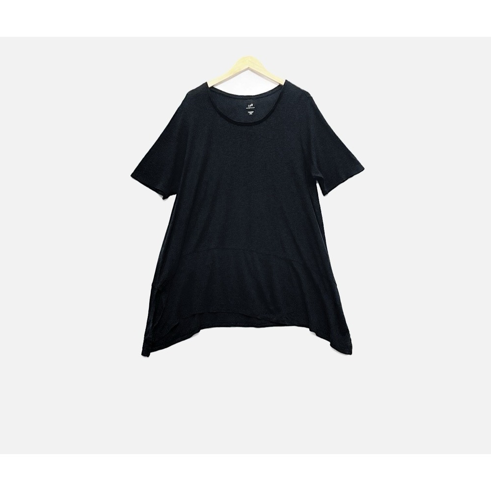 J Jill Pima Dipped Hem Tunic Top Sz 2X Black Short Slv Casual Basic Minimalist